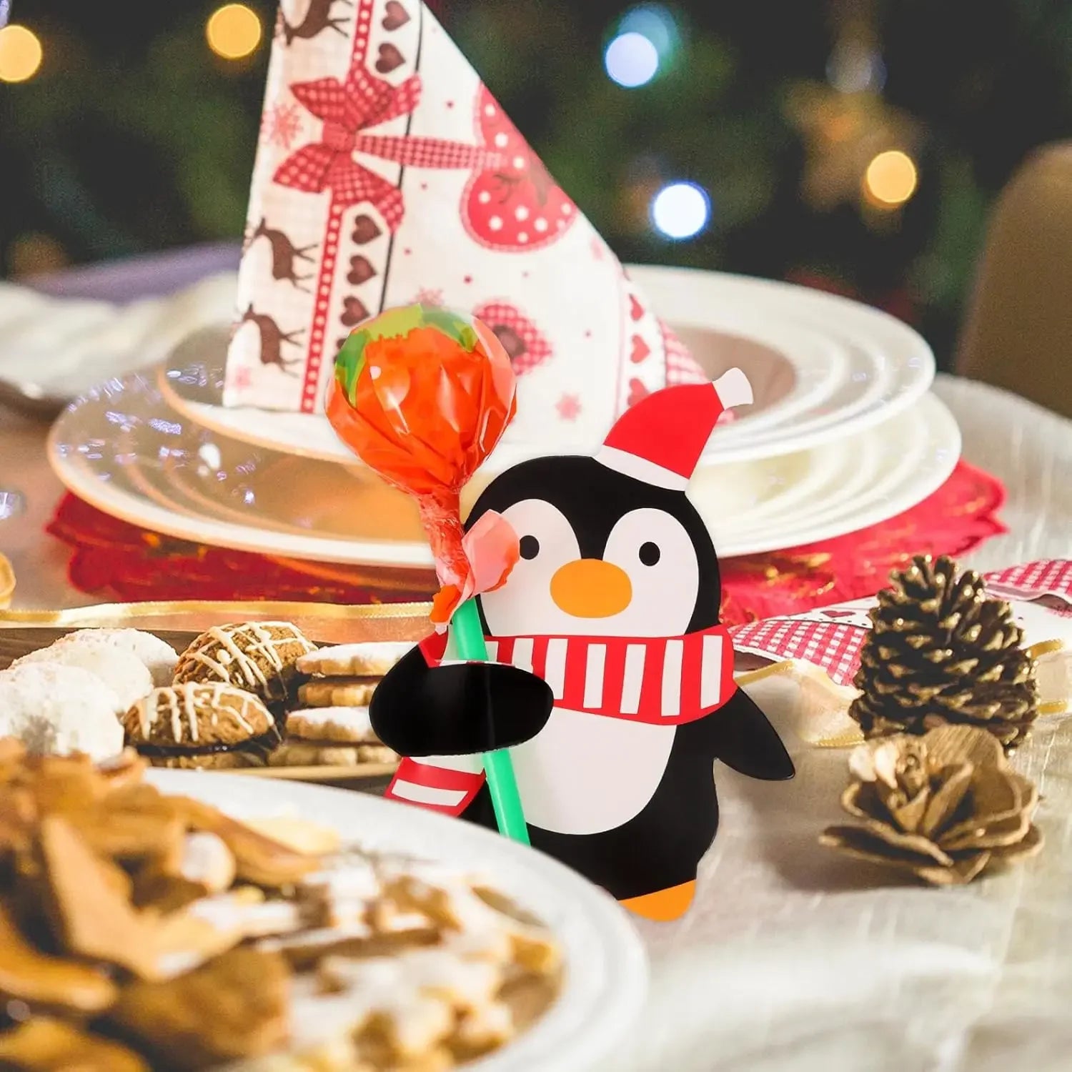 Wholesale Lollipop Paper Cards Christmas Cartoon Santa Claus Snowman Penguin Candy Package Wrap Sugar Holders Gifts Party Decor