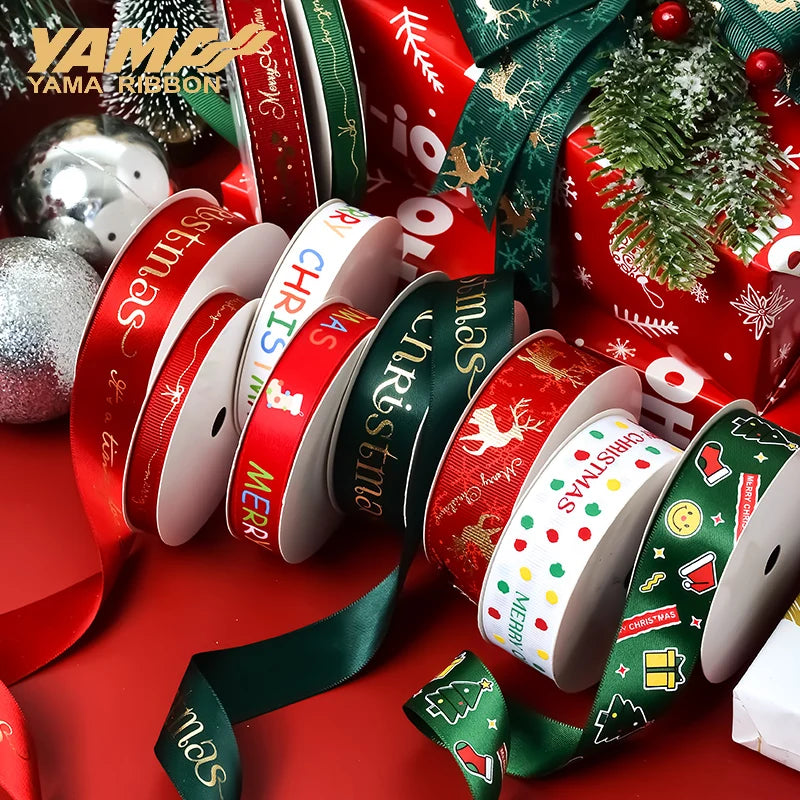 YAMA 2023 Christmas Ribbon 9 16 25mm 100Yards/roll Ribbons for gift wrapping DIY Decoration hair ornaments flower packaging