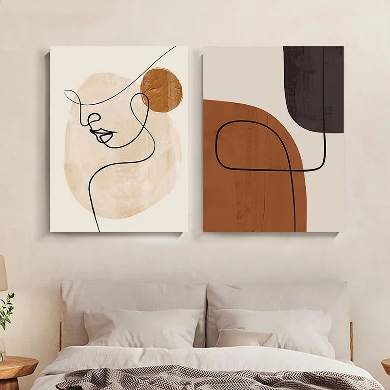 Abstract Geometric Poster with Framed Matisse Face Line – Canvas Painting, Nordic Style, Living Room Wall Art Print for Home Decor 