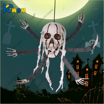 Halloween Scary Props Six Hands Skeleton Sensor Sonic Control Glowing Ghost Welcome Haunted House Bar Setup Halloween Decoration 