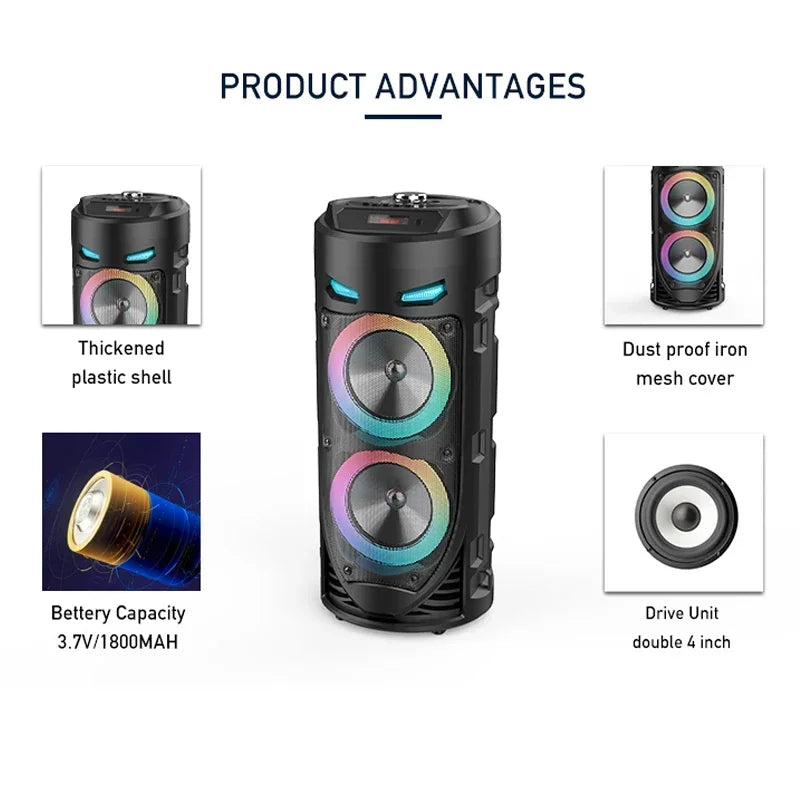 Multi-function Wireless Outdoor Subwoofer Bluetooth Speaker - Colorful Lighting, Mobile KTV, U-Disk Audio