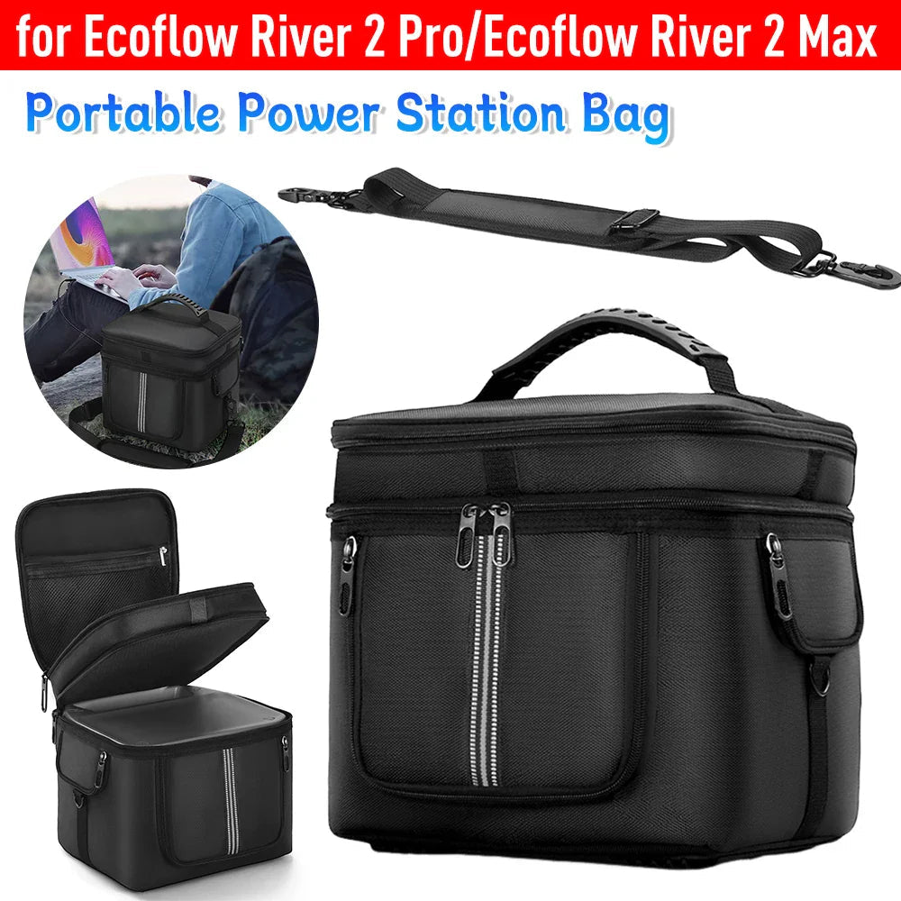 Portable Power Station Bag Waterproof Protective Case with Shoulder Strap & Handle for Ecoflow River 2 Pro & Ecoflow River 2 Max 