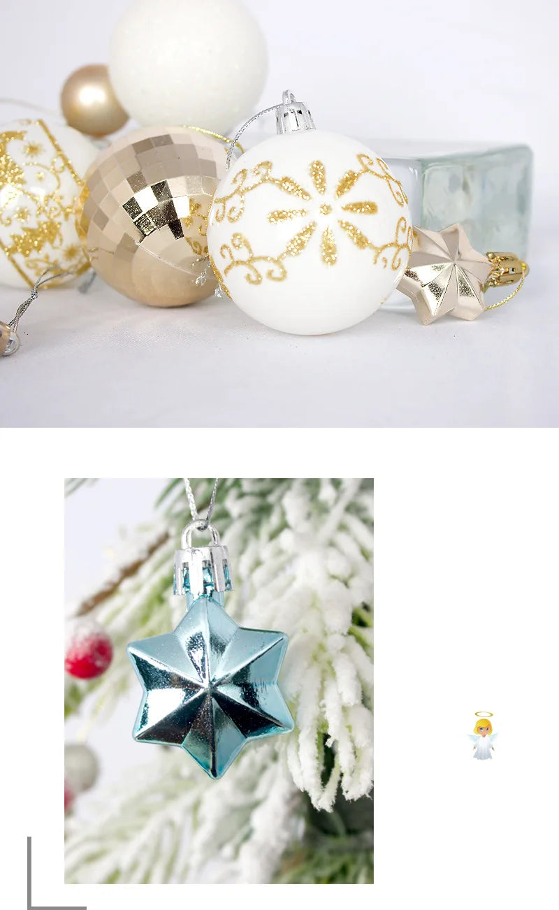 44pcs Christmas Ball Ornaments Painted Irregular 3-6cm Electroplated Plastic Ball Christmas Tree Decoration