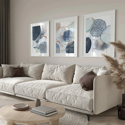 Abstract Watercolor Blue & Gold Geometric Shapes – Canvas Painting, Poster Print, Wall Art for Living Room Home Decor 