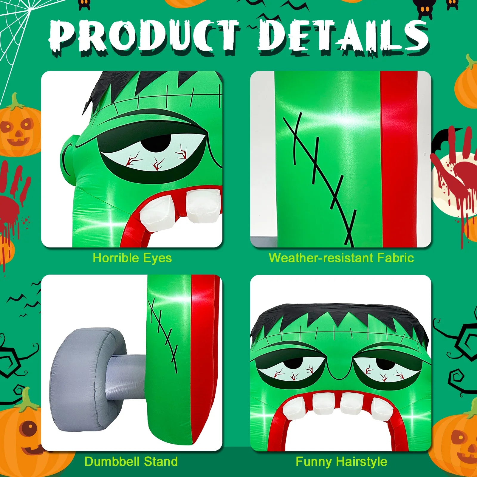 OurWarm 10FT LED Inflatable Decoration with Blower Spooky Explosion, Green Frankenstein Arch for Adding Halloween Atmosphere