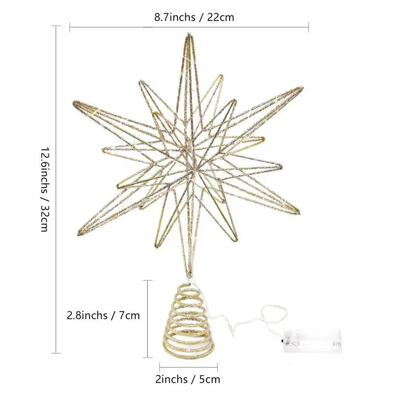 Christmas Tree Explo sion Star Decoration LED Light Battery Powered Topper Hollow Design Glitter Tree Light Up Accessories