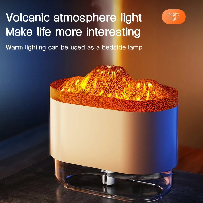 USB Volcano Air Humidifier & Aromatherapy Diffuser – 300ML Ultrasonic Mist Maker with Ambient Light, Quiet Sprayer for Bedroom and Office