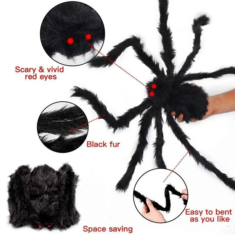 Giant Spider Huge Spider Web Halloween Decoration Props Haunted Indoor Outdoor Spooky Plush Large Araneid Prank Trick Supplies