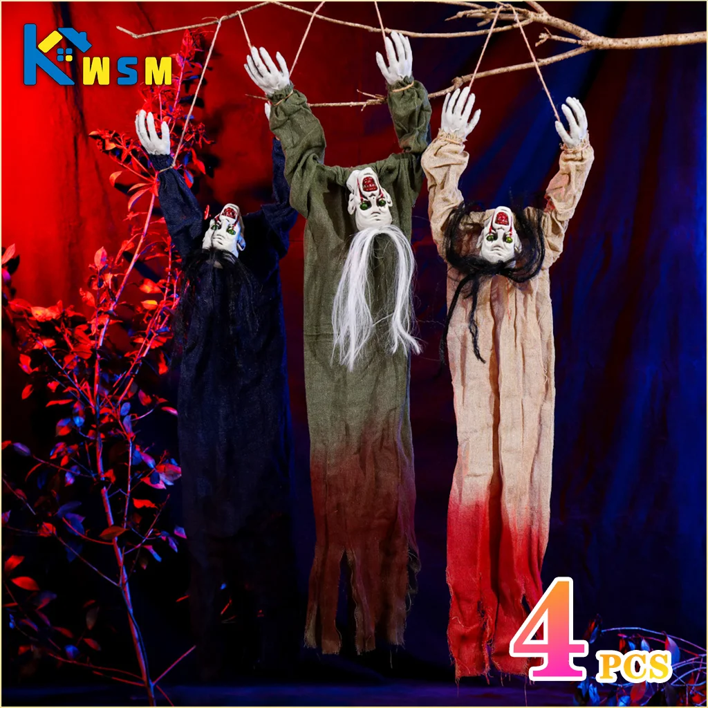 1-4PCS Halloween Hanging Ghost Decoration Long Hair Ghost Fear Party Haunted House Secret Room Atmosphere Decoration Props