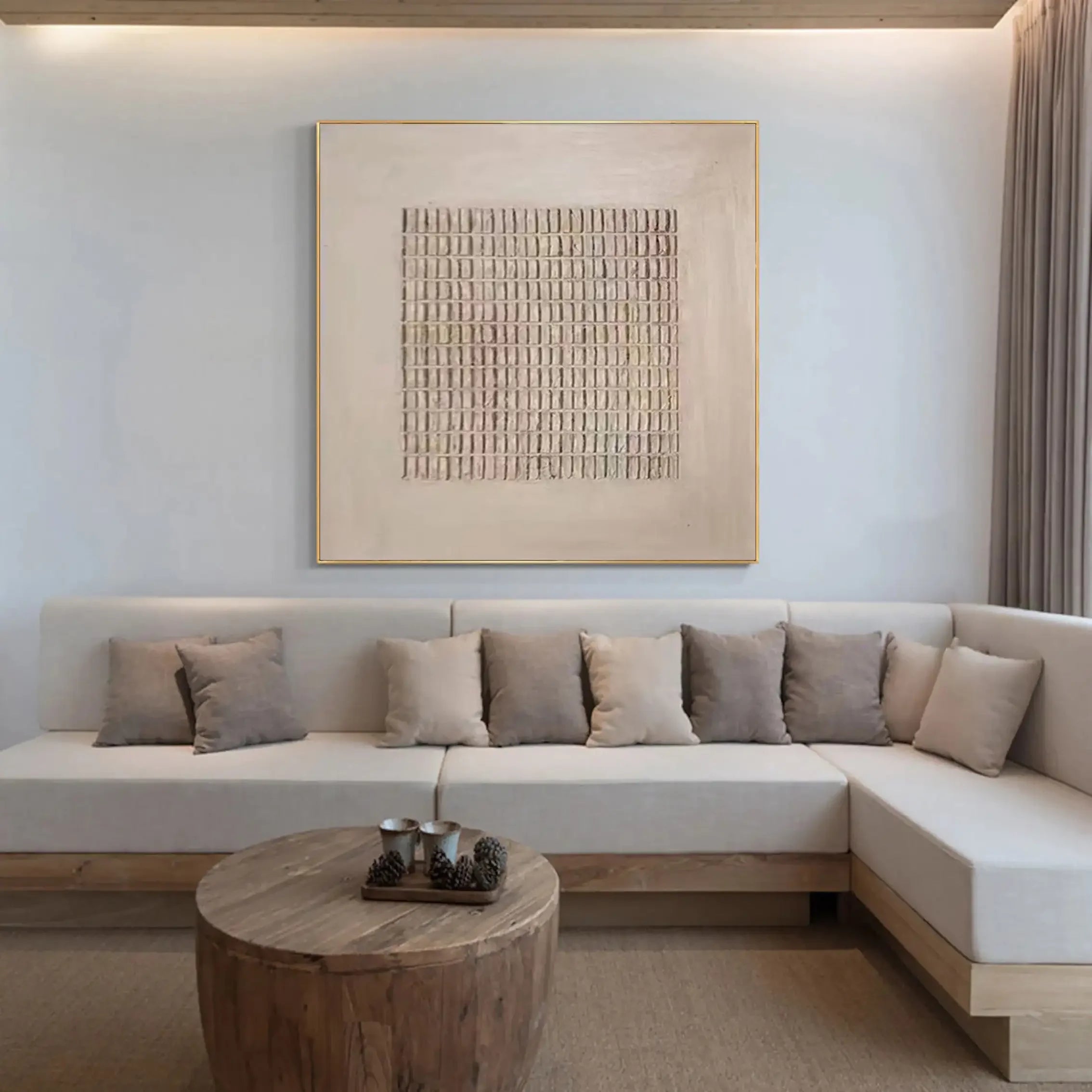 Large Beige 3D Minimalist Painting - Textured Neutral Wall Art, Wabi Sabi Style, Boho Beige Plaster Artwork 