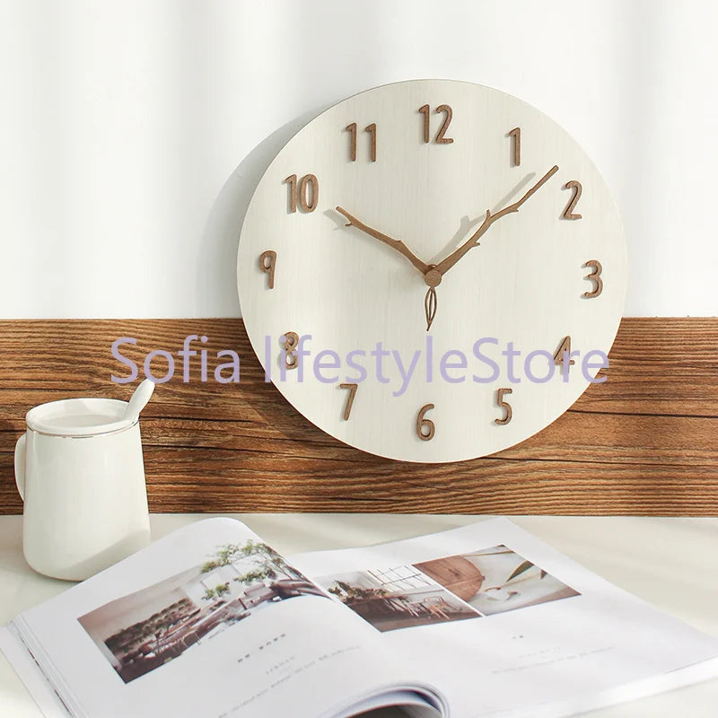 Korean Creative Wall Clock - Modern Wooden Design, Mute Living Room Clock, Simple and Fashionable Wall Watch