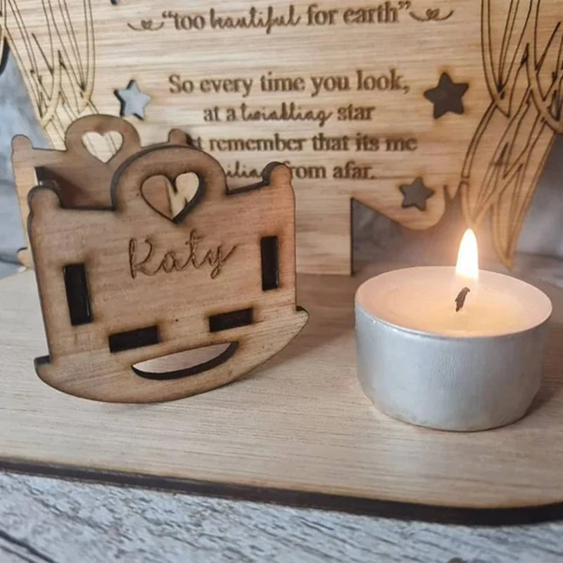 Christmas Remembrance Candle Ornament To Remember Loved Ones, Personalised Wooden Candle Holder Merry Xmas Memory 