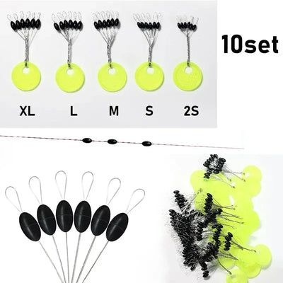 60pcs 10 Group Rubber Silicon Space Bean Sea Carp Fly Fishing Black Rubber Oval Stopper Fishing Float Fishing Bobber 