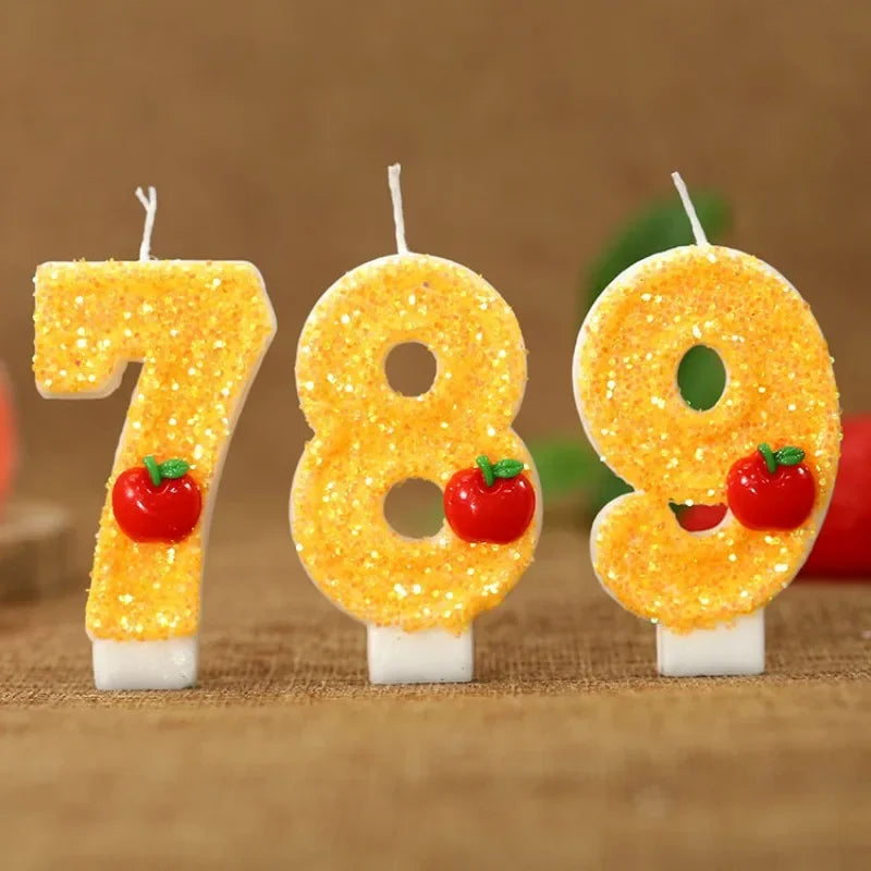 3D Apple Candle 0-9 Number Cake Candle Birthday Cake Decoration Children's Birthday Candles for Christmas Yellow Candles Dector