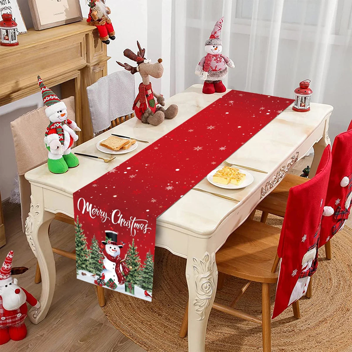 Polyester Christmas Table Runner Merry Christmas Decorations for Home decor 2023 Xmas Navidad Notal Noel Gifts New Year 2024