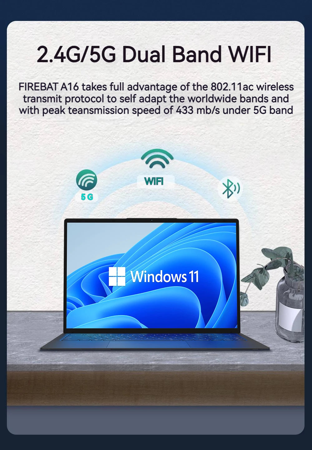 FIREBAT A16 16-Inch Ultra Slim Notebook with 100% sRGB, Intel N100/N5095, DDR4 16GB RAM, 1TB SSD, 1920x1200, Fingerprint Portable Laptop