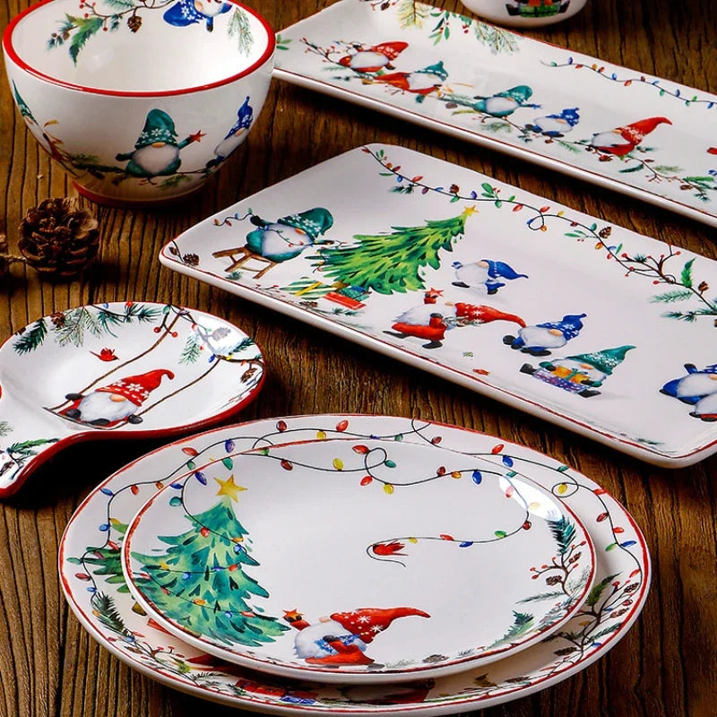 American Style Rural Christmas Ceramic Plates Exquisite Santa Claus Breakfast Dishes Dinner Plate Table Decoration Service Tray 