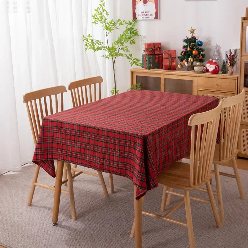 Christmas tablecloth Green Plaid Photo Atmosphere Resort Home Textile 2024 New Year table cover for Family Gathering Restaurant