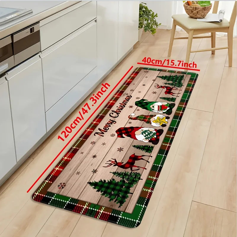 Merry Christmas Gnome Xmas Tree Pattern Kitchen Rugs Living Room Bedroom Entrance Carpets Balcony Bathroom Non-slip Floor Mats