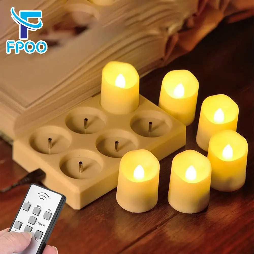 FPOO Candles Led Light Rechargeable For Home Christmas Wedding Decor Light With Timer Remote Control Flickering Flameless Candle