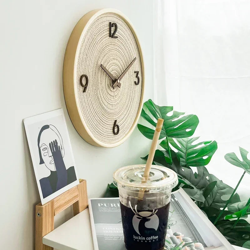 Solid Wood Silent Wall Clock - Modern Nordic Style for Living Room, Simple and Decorative Art