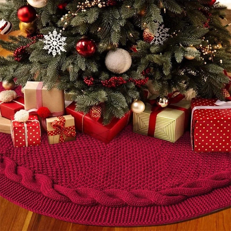 48 Inch Christmas Tree Skirt Knitted Thick Home Christmas Decoration Supplies Red Knitted Navidad Christmas Tree Apron 