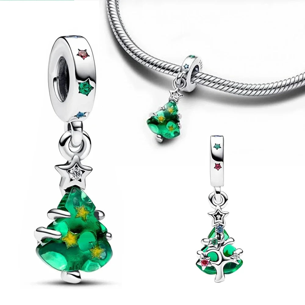 925 Sterling Silver Christmas Tree Heart Charm Beads For Original Bracelet Pendant for Women DIY fine Jewelry Christmas Gifts