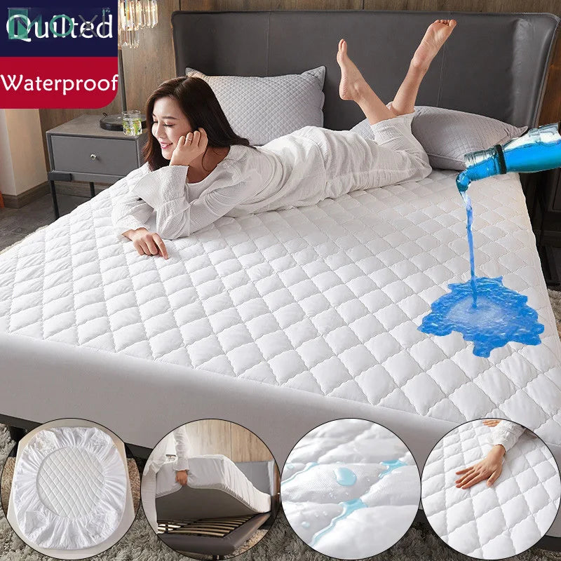 100% Waterproof Fitted Mattress Protector – Quilted Bed Cover for Single, Double, King, and Queen Sizes