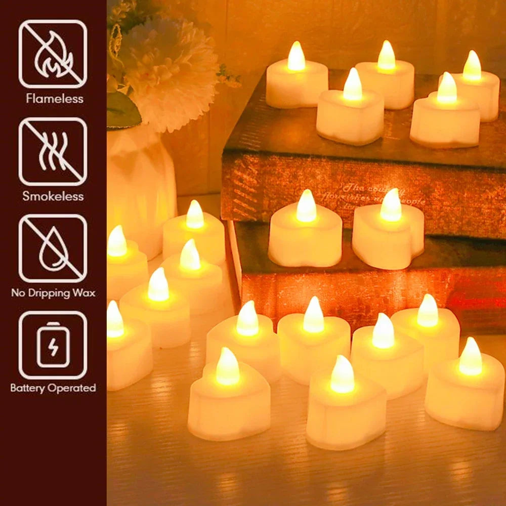 24Pcs Flameless Led Candle For Home Christmas Party Wedding Decoration Heart-shaped Electronic Battery-Power Tealight Candles