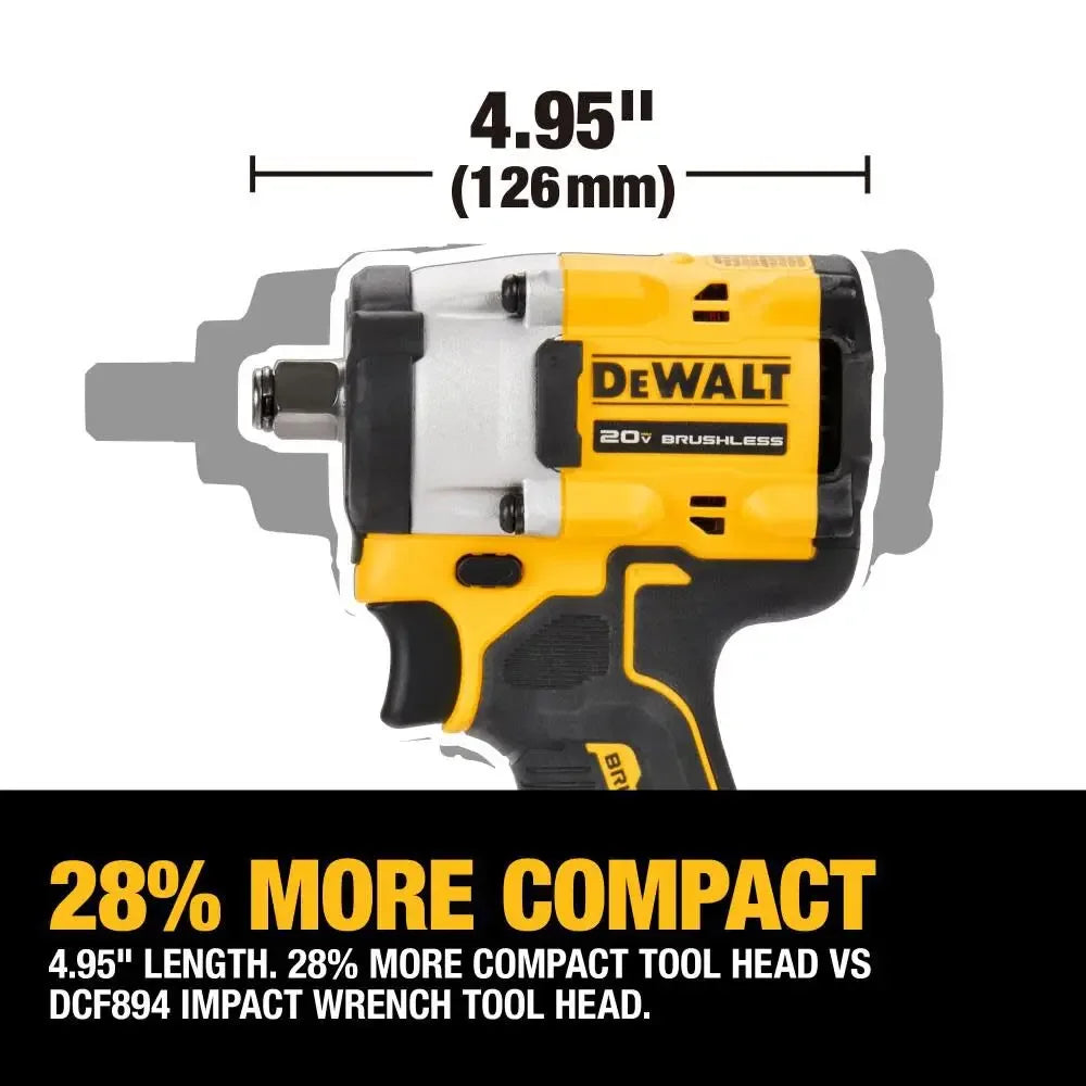 DEWALT DCF921 ATOMIC™ 1/2in Brushless Cordless Impact Wrench – With Hog Ring Anvil, 20V Lithium Power Tool, Bare Tool