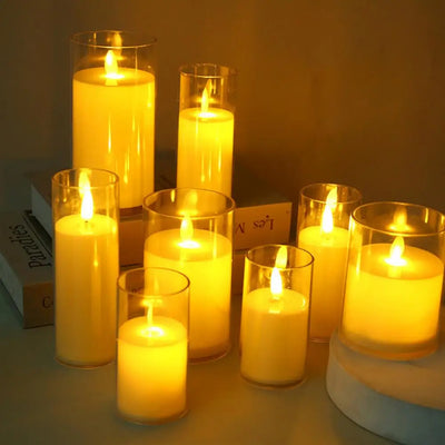 Swing Wick LED Candles Battery Powered Led Tea Lights Christmas Decoration Flameless Candle Glass Cup LED Glowing Candle Light 