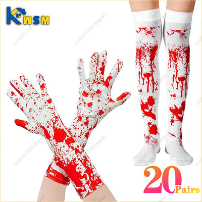 Halloween Gloves Scary Atmosphere Decorated Blood Gloves Blood Socks Party Costume Blood Mark Props Halloween Decorative Prop 