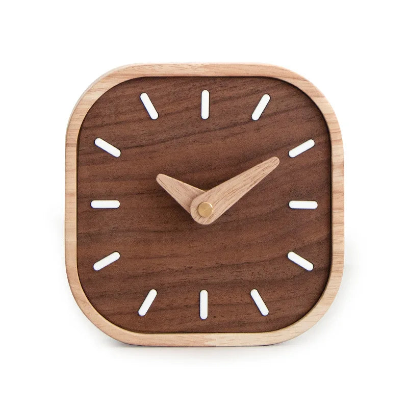 Cute Wooden Wall Clock – Black Walnut Solid Wood, Silent Electronic Desk Clock, Nordic Style Decoration 