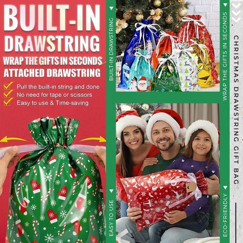 15 Pcs Navidad Gift Wrapping Drawstring Merry Christmas Santa Claus Gift Bag Large Size Cookies Candy Mistery Box Packaging Bag 