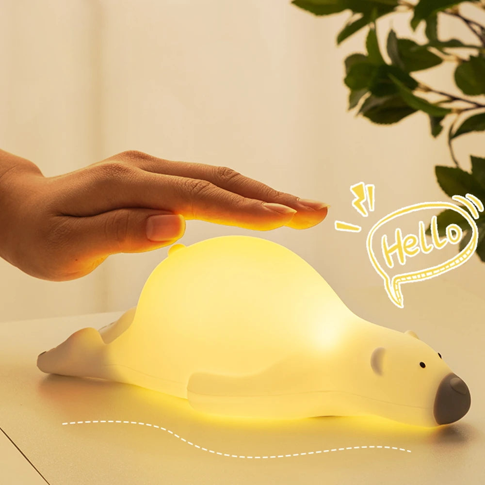 Silicone Lazy Bear LED Night Light - Cute Animal Kids Night Lamp with Touch Control, USB Rechargeable, Ideal Gift for Baby