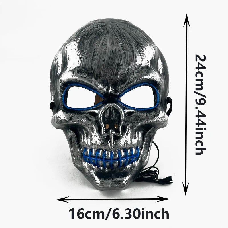 Halloween Neon Luminous Horror Mask Glowing LED Skull Mask Halloween Party Decor Cosplay Supplies Light Up Skeleton Mask Costume