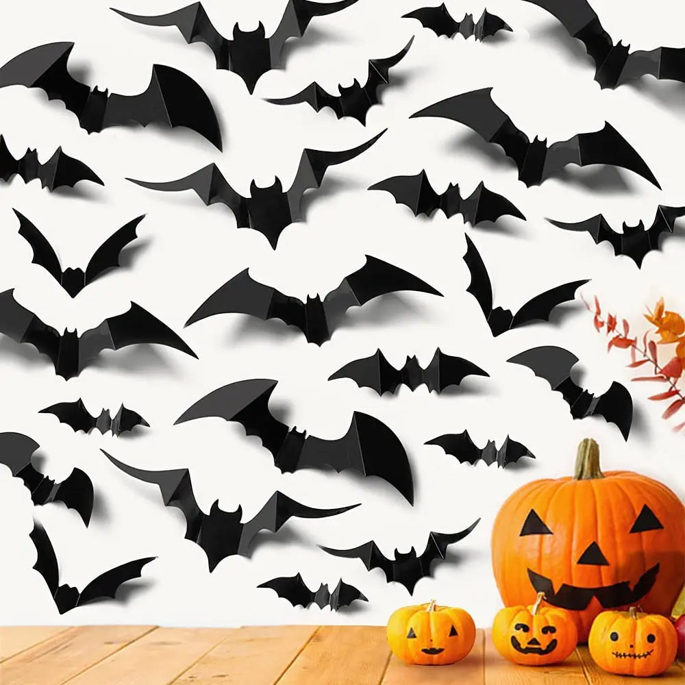 Halloween 3D Bat Decoration Plastic Bat Wall Stickers Furniture Window Yard Sign Decoration Outdoor Lawn Spooky Party Decoration