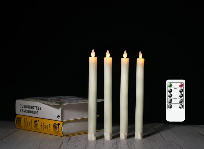 Remote controlled Led Taper Candle Moving Wick Flickering Window tea Light Battery Operated Christmas Home Table Decoration-H10"