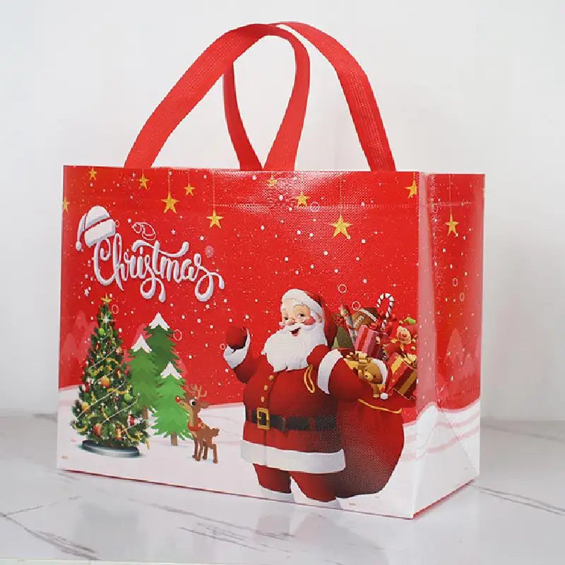 2024 Christmas Non-woven Fabric Tote Bags Candy Gift Packaging Santa Claus/Snow Man Printed Kids Favors New Year Shopping