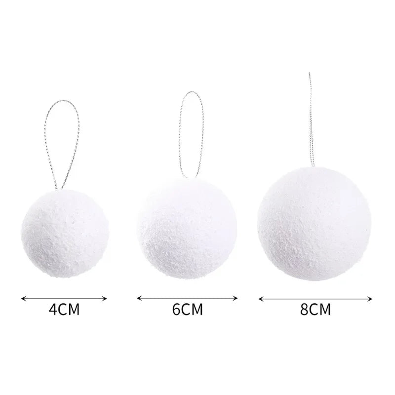 6/60PCS White Foam Snowballs Christmas Tree Hanging Pendant Artificial Fake Snow Ball Ornaments New Year Party Decoration Supply