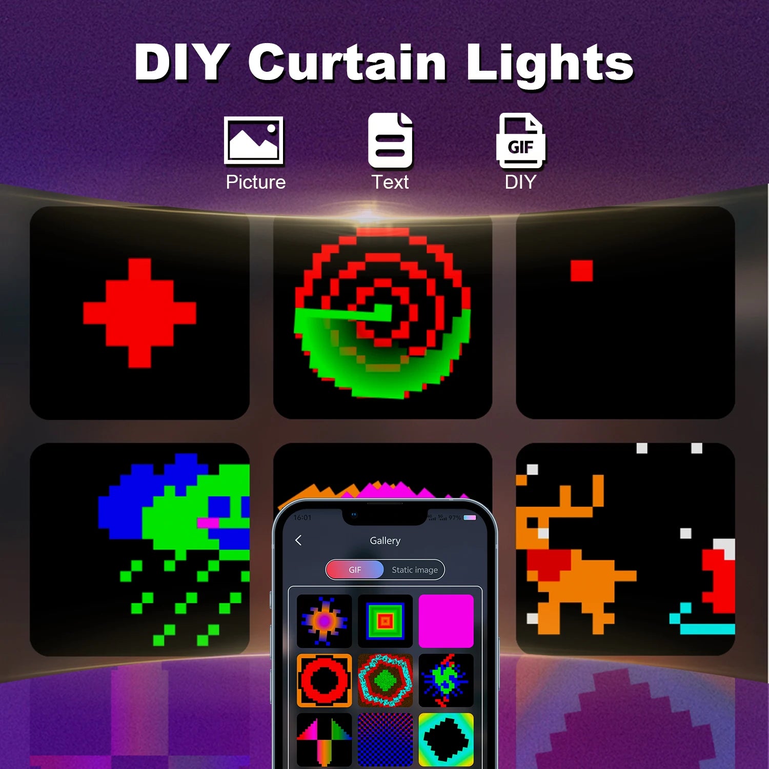 400 LEDs Smart Curtain Lights – Bluetooth App-Controlled, RGB Fairy Lights, DIY Music Sync Display, for Window Bedroom Decoration 