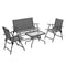Outdoor 4 Pieces Patio Furniture Set, Garden Set with Two Foldable Armchairs, a Loveseat & Glass Top Table, Mixed Grey