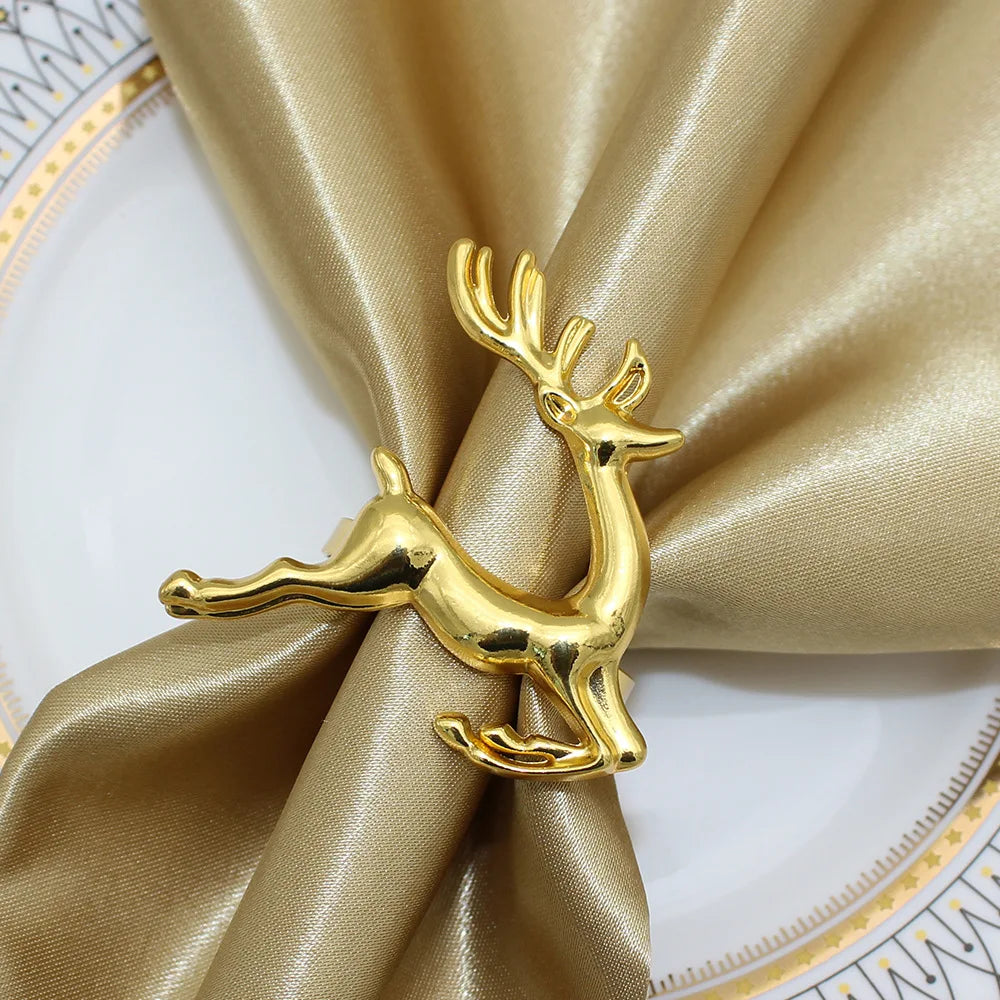 12Pcs Mixed Christmas Napkin Rings Xmas Tree Snowflake Car Wreath Bell Snowman Deer Napkin Holder for Christmas Party Table Deco