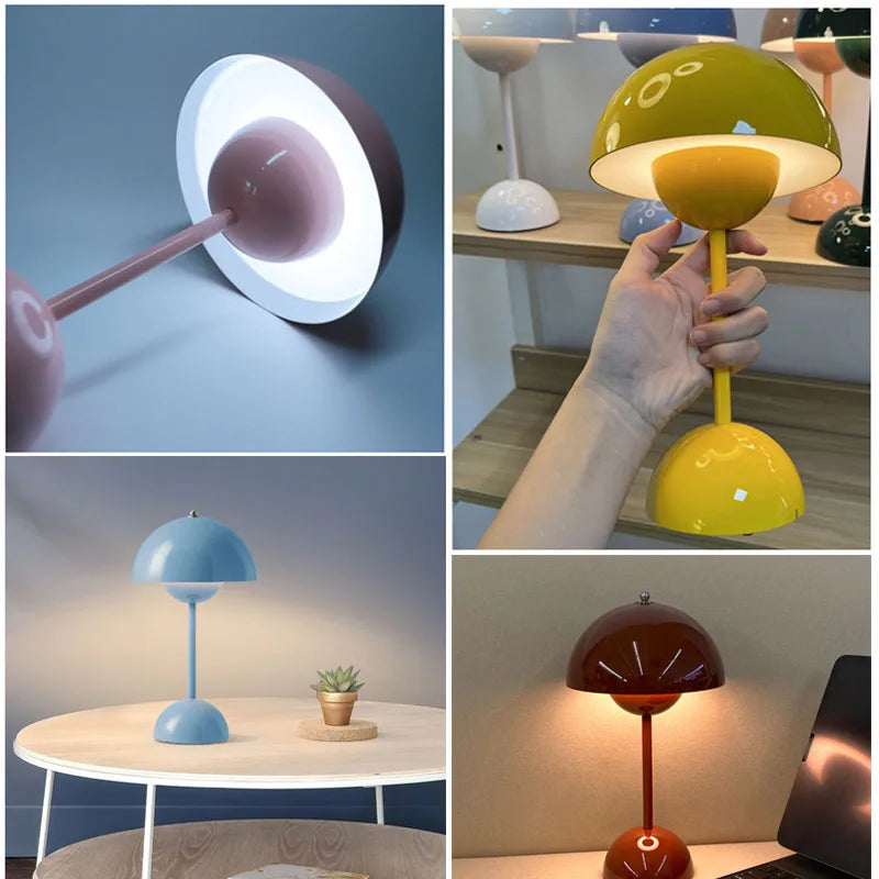 USB Rechargeable Mushroom Table Lamp – Three Speed Adjustment, Indoor Lighting Fixture, Flower Bud Design, Desk Lamp for Home Decor and Night Light