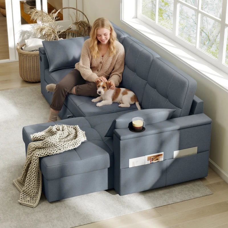 Convertible Sectional Sofa Bed, Pull Out Sleeper Sofa Couch with USB‑A+C, Chaise Storage, L-Shaped Futon Couch, Dark Grey