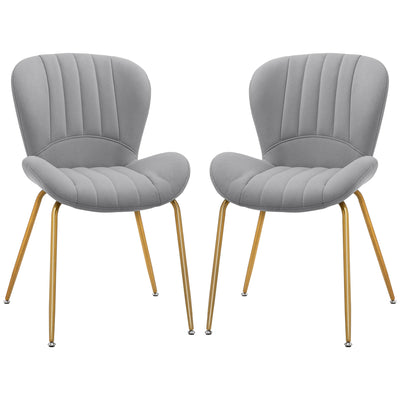 HOMCOM Dining Chairs Set of 2, Modern Accent Chair with Cushioned Backrest, Upholstery for Living Room, Grey 