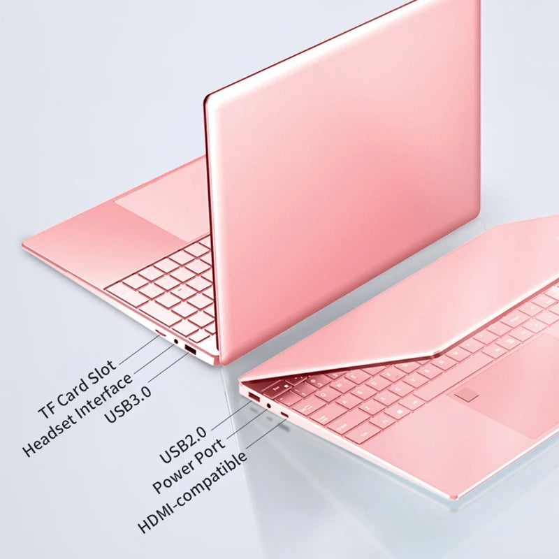 Pink Laptop - Windows 10, Office Education, Gaming Notebook, 15.6” 10th Gen Intel Celeron J4125, 12GB RAM, 1TB Storage, Dual WiFi, Narrow Bezel