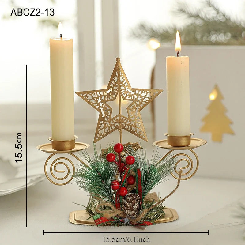 2024 Christmas Candle Holder Santa Claus Elk tree Golden Iron Candlestick New Year Table Ornaments Xmas Gift Decor for home