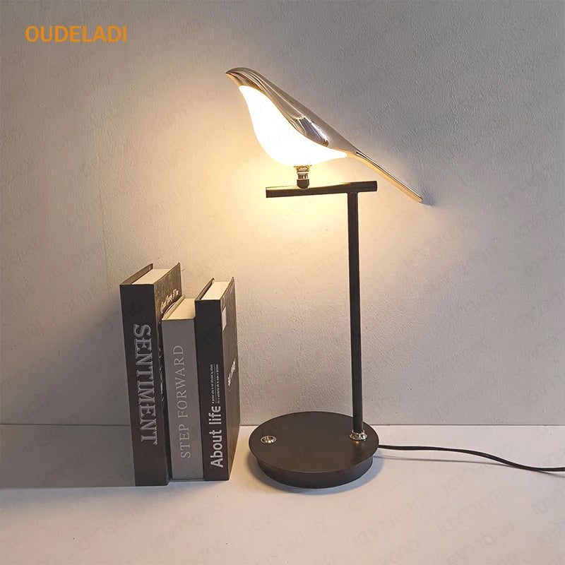 Modern LED Table Lamp - Magpie Bird Model Reading Lamp for Bedroom, Bedside, Living Room, and Home Decor