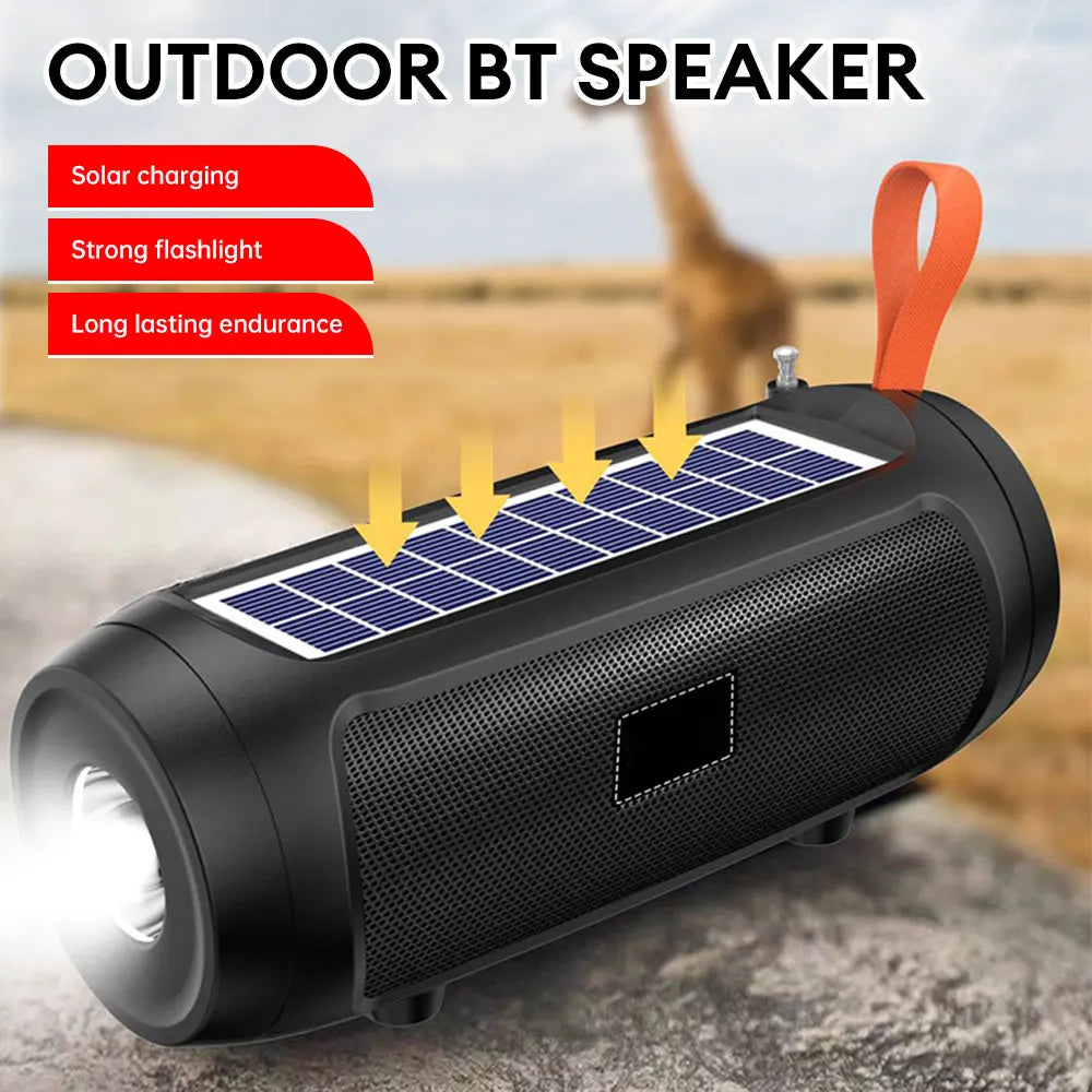 Portable Solar Charging Wireless Stereo Speaker - Outdoor Music Box with Flashlight, Bluetooth-Compatible, TF Card Slot, FM Radio